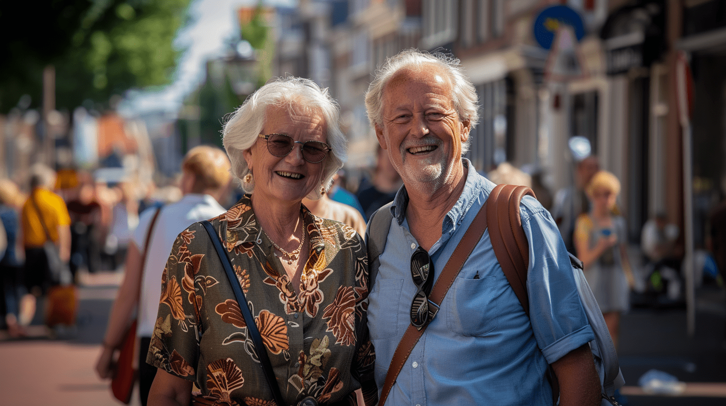 twee positieve ouderen in de straat